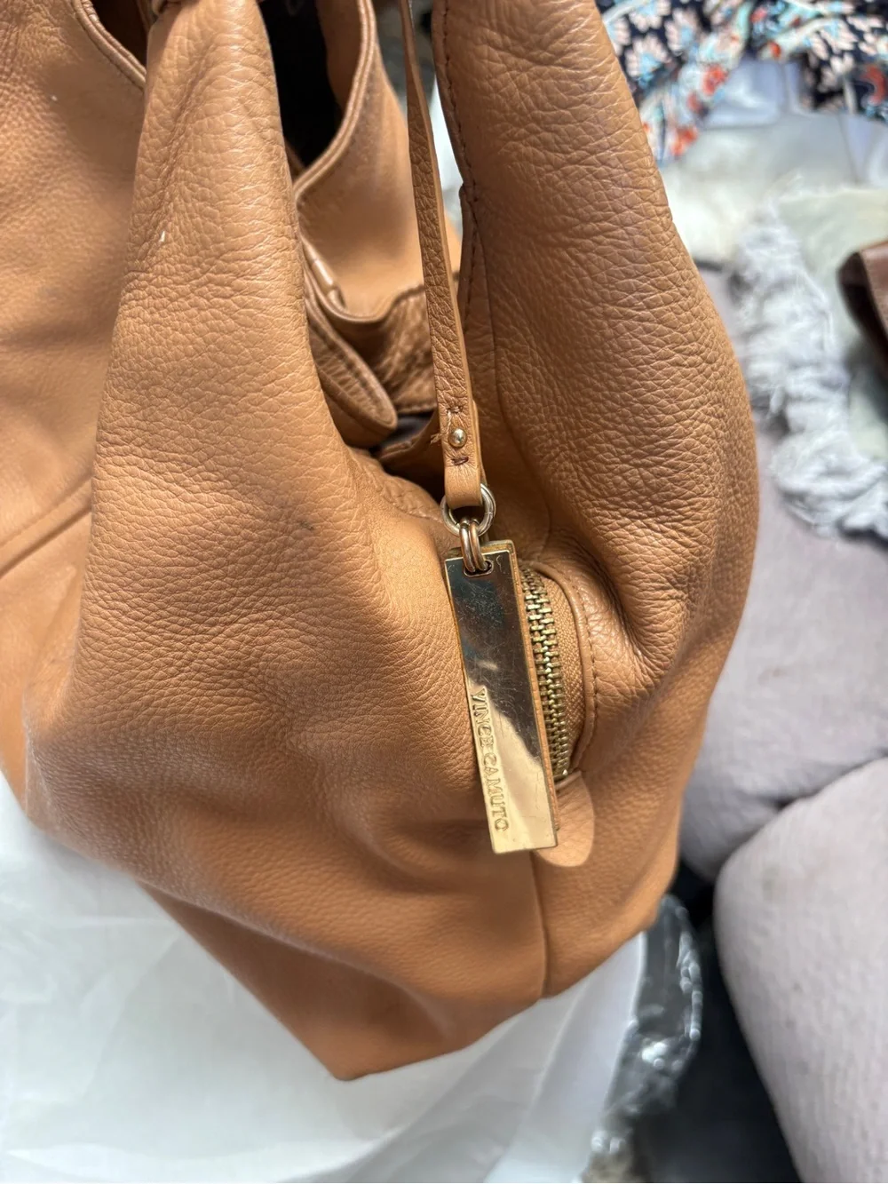 Vince CAMUTO Women's Tan Leather Hobo Bag with Gold Hardware
